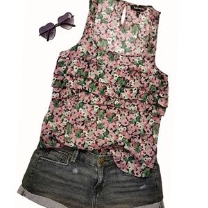 Express Floral Tank Top Ruffled Blouse XS
